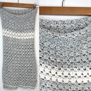 Handmade Crochet Baby Unisex Neutral Crib Stroller Blanket 38" x 44" Gray White